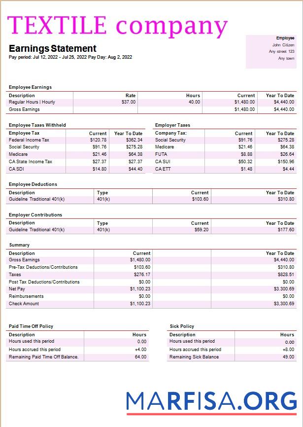 Downloadable Textile company payroll template